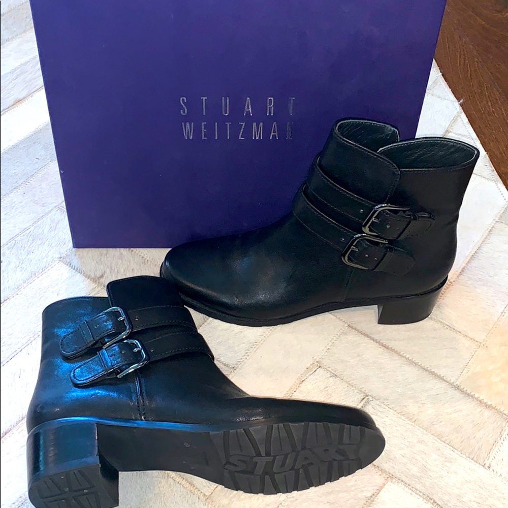 Stuart Weitzman Strapduo Black Leather Booties